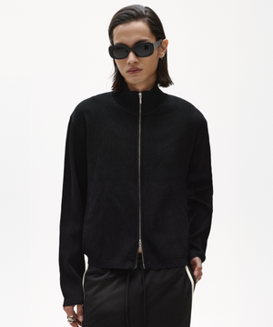 레나 비스코스 모크넥 니트 집업 블랙