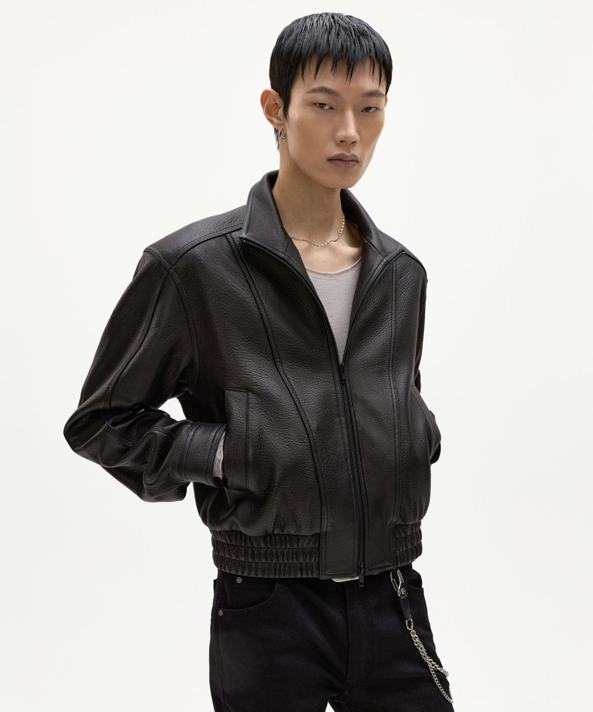 엘무드(LMOOD) 세인트 램스킨 레더 보머 자켓 블랙