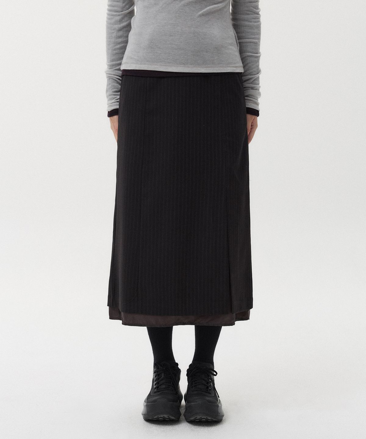 오헤시오(OHESHIO) LAYERED SLIT LONG SKIRT, BROWN