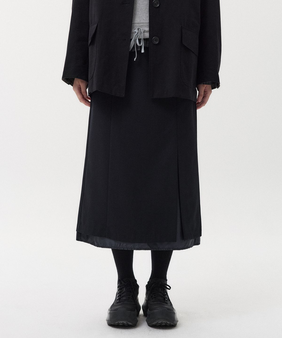 오헤시오(OHESHIO) LAYERED SLIT LONG SKIRT, NAVY