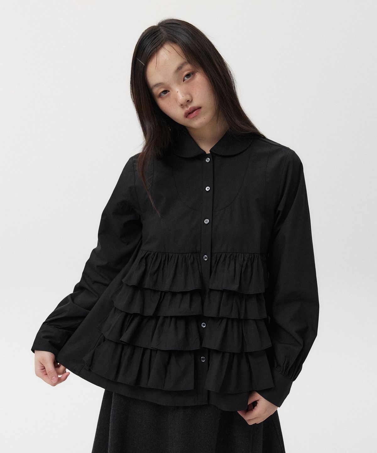 오헤시오(OHESHIO) CANCAN FRILL BLOUSE, BLACK