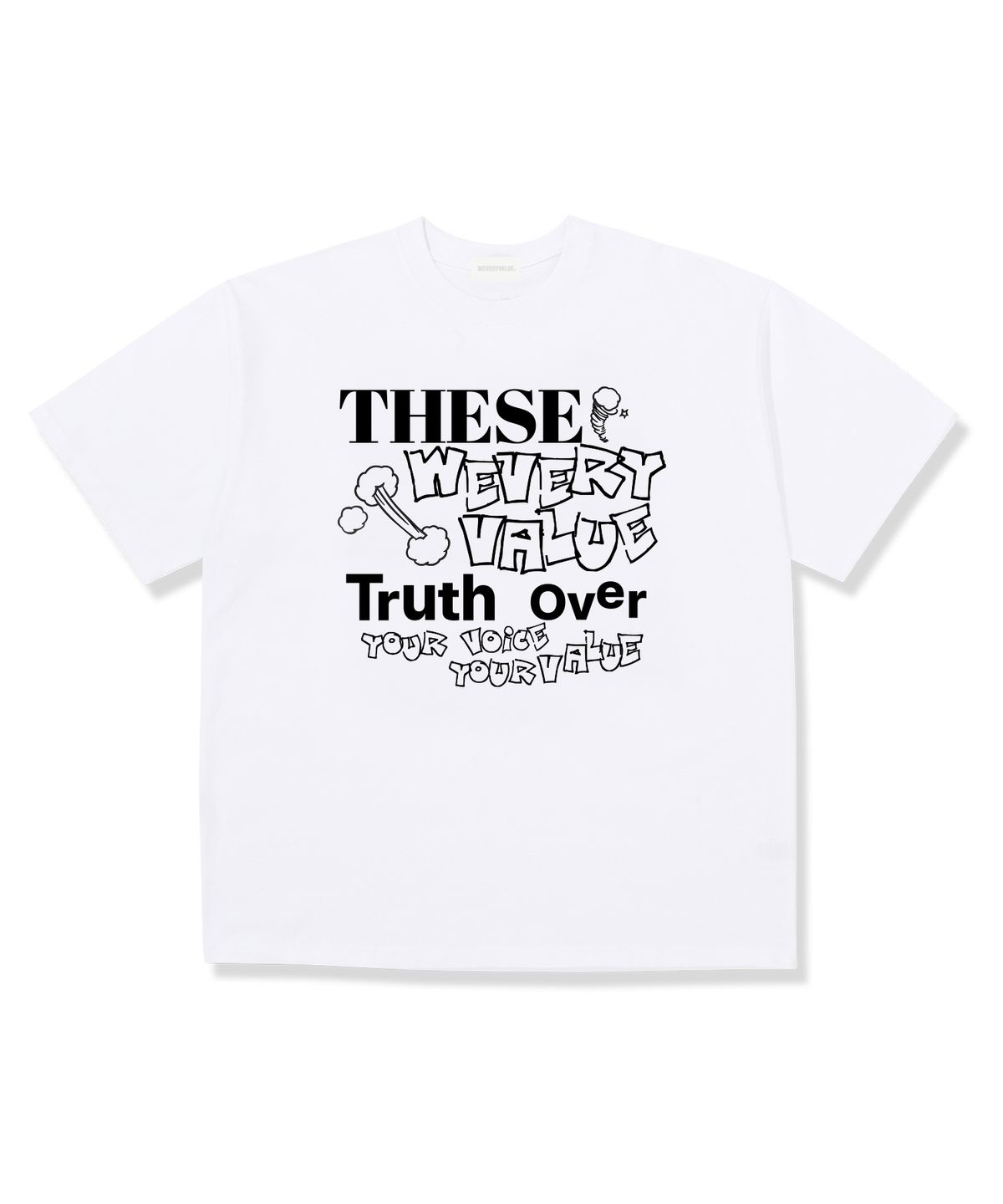 위베리벨류(WEVERYVALUE) 유어보이스 오버핏 반팔티셔츠 화이트