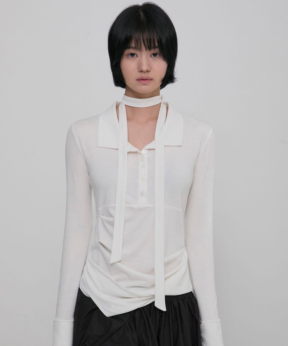 플레어업(FLAREUP) Asymmetrical Draped Shirt (FL-186_Ivory)