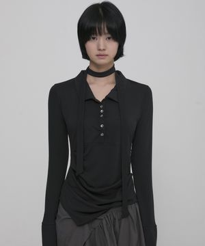 Asymmetrical Draped Shirt (FL-186_Black)