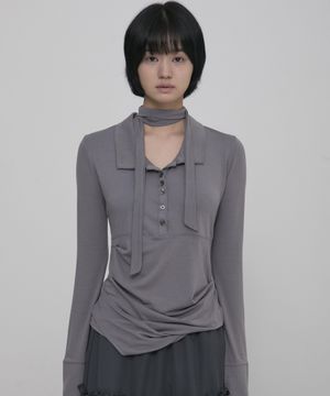 Asymmetrical Draped Shirt (FL-186_Gray)