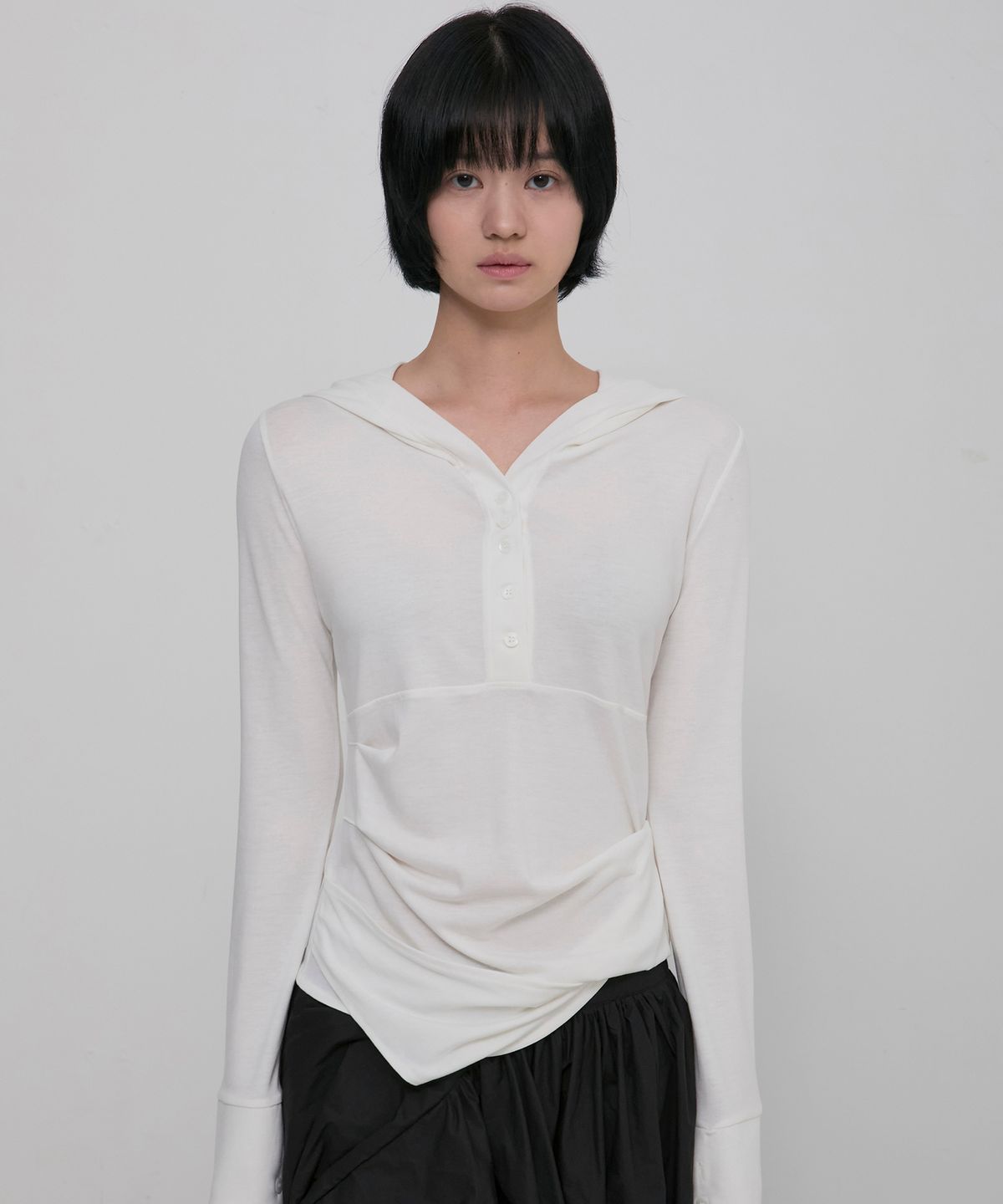 플레어업(FLAREUP) Asymmetrical Draped Hoodie (FL-187_Ivory)