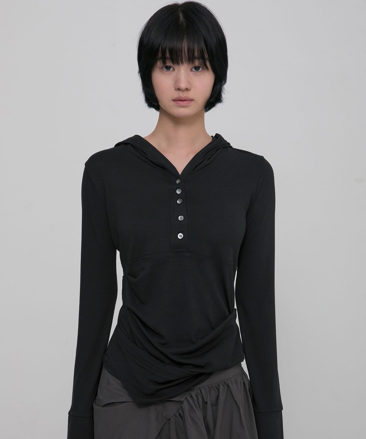 플레어업(FLAREUP) Asymmetrical Draped Hoodie (FL-187_Black)