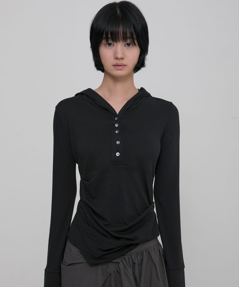 Asymmetrical Draped Hoodie (FL-187_Black)