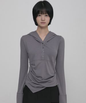 Asymmetrical Draped Hoodie (FL-187_Gray)