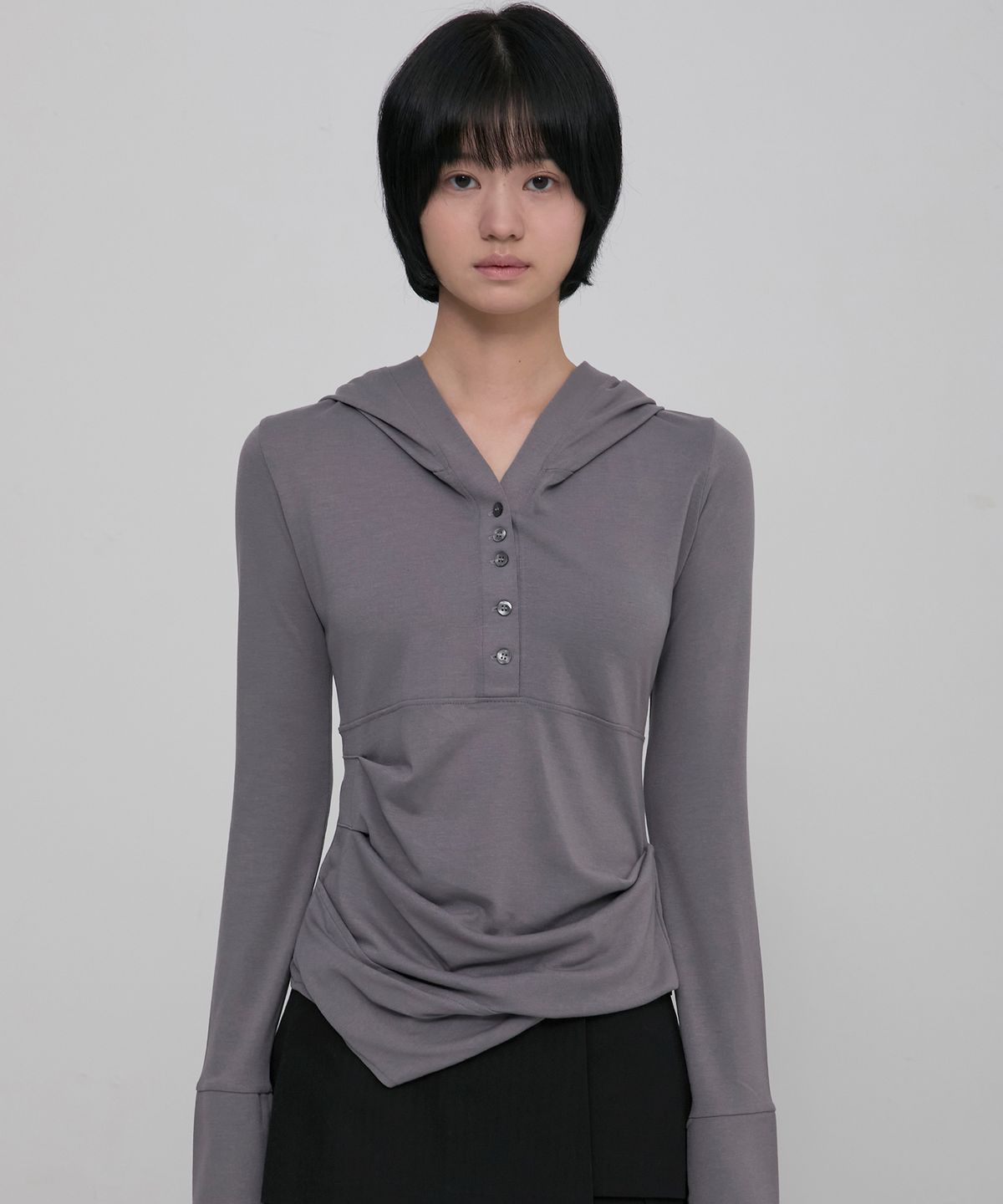 플레어업(FLAREUP) Asymmetrical Draped Hoodie (FL-187_Gray)