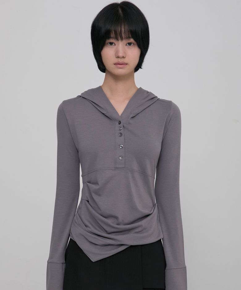 Asymmetrical Draped Hoodie (FL-187_Gray)