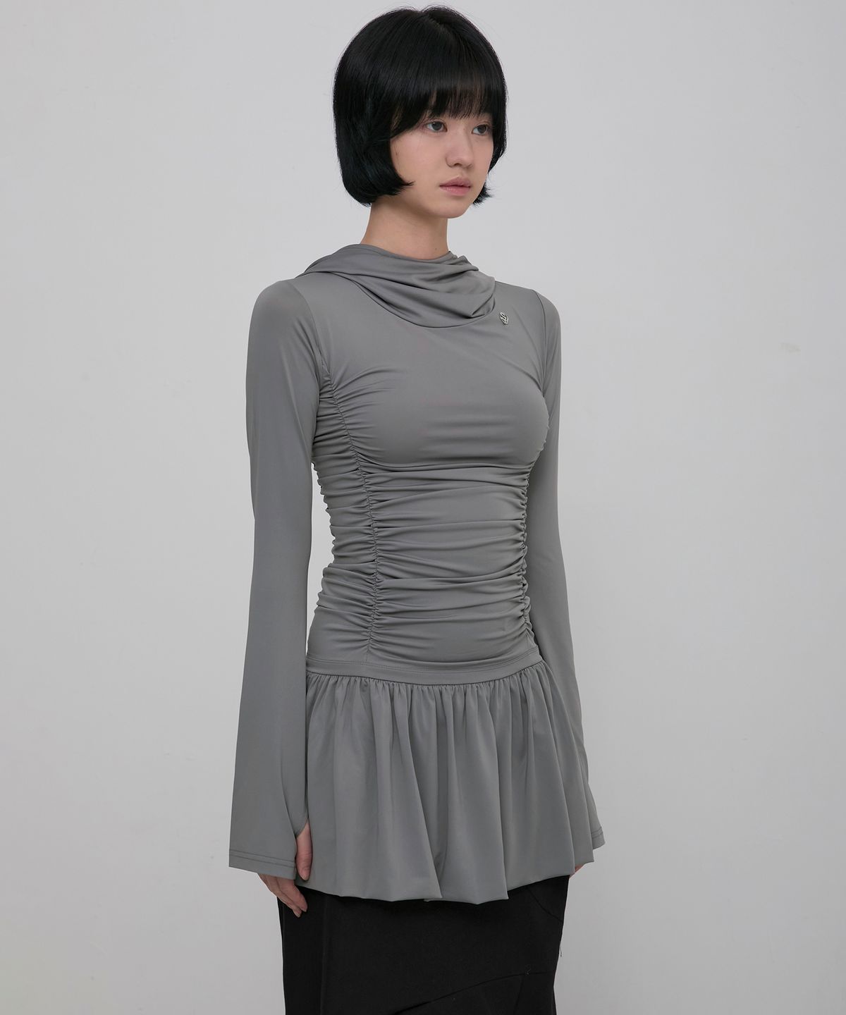 플레어업(FLAREUP) Hooded High Neck Long Dress (FL-185_Gray)