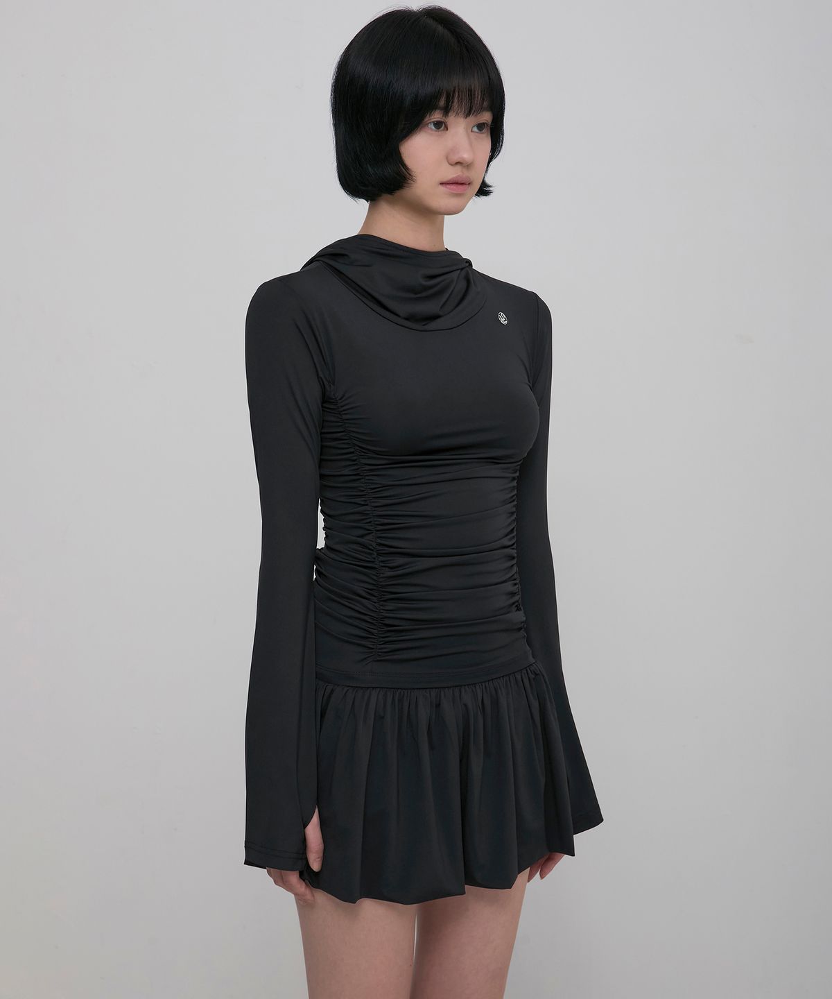 플레어업(FLAREUP) Hooded High Neck Long Dress (FL-185_Black)
