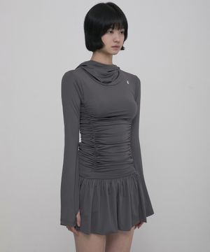 Hooded High Neck Long Dress (FL-185_Charcoal)