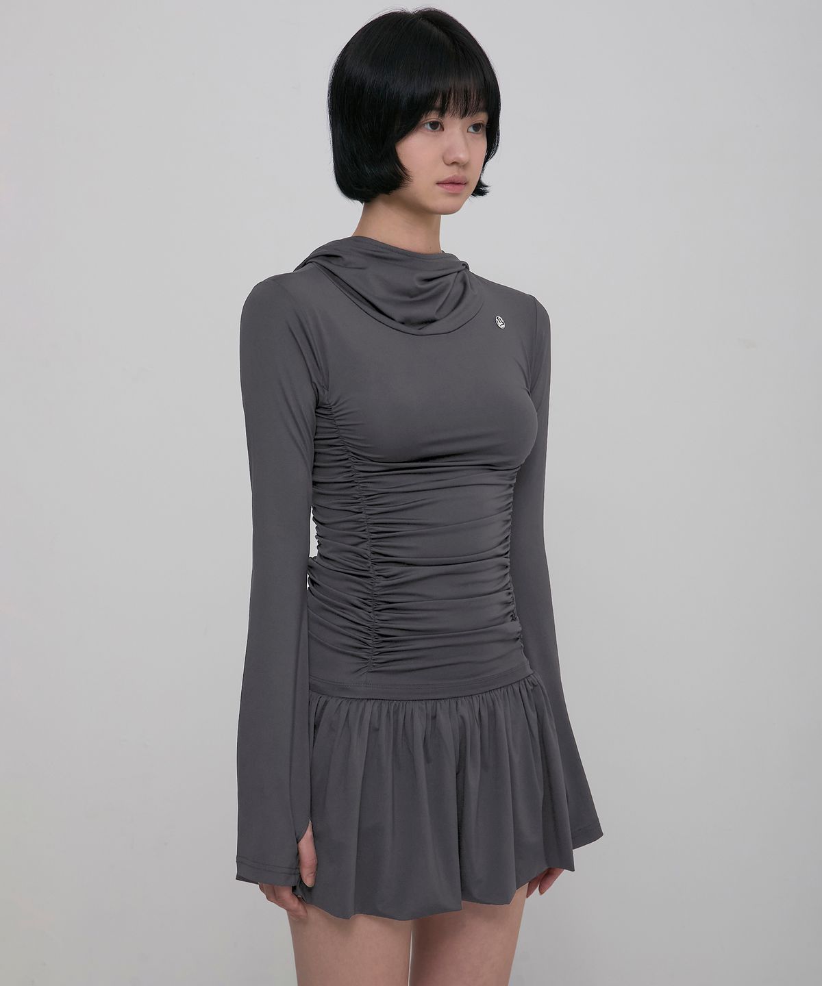 플레어업(FLAREUP) Hooded High Neck Long Dress (FL-185_Charcoal)