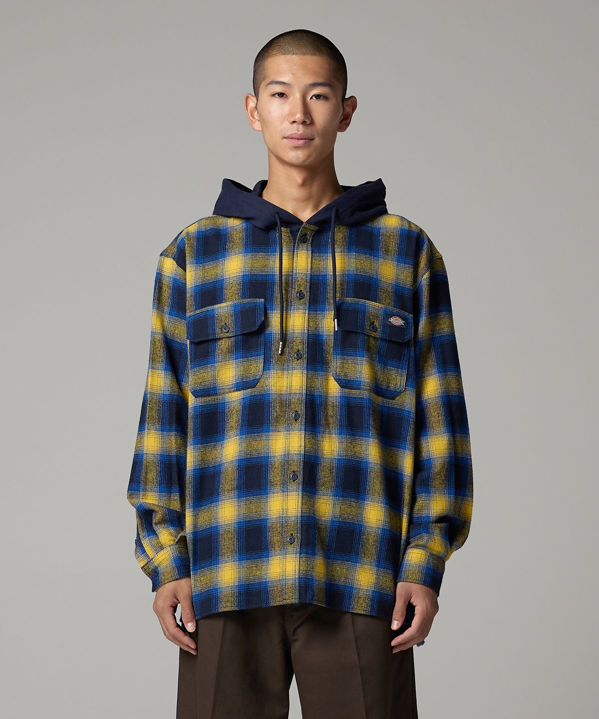 디키즈(DICKIES) 후디드 플란넬 셔츠 Yellow