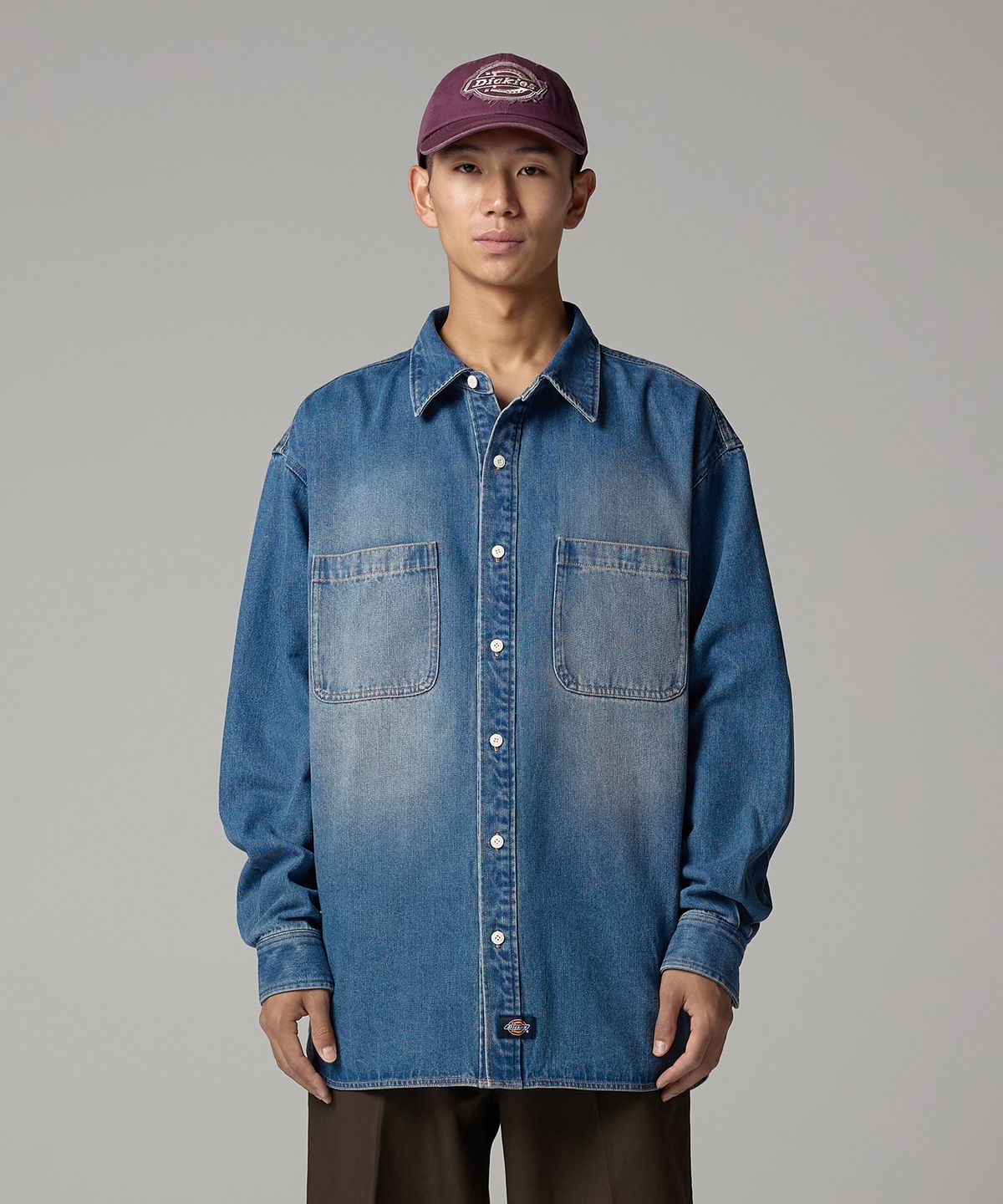 디키즈(DICKIES) 더블 포켓 워시드 데님 셔츠 Medium Blue