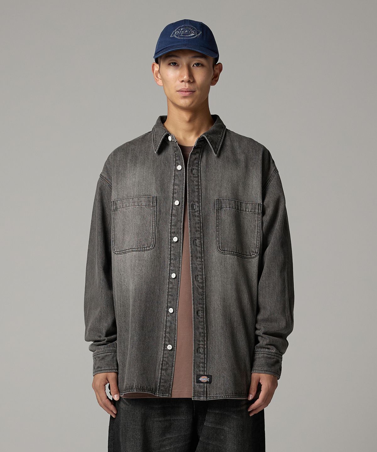디키즈(DICKIES) 더블 포켓 워시드 데님 셔츠 Black