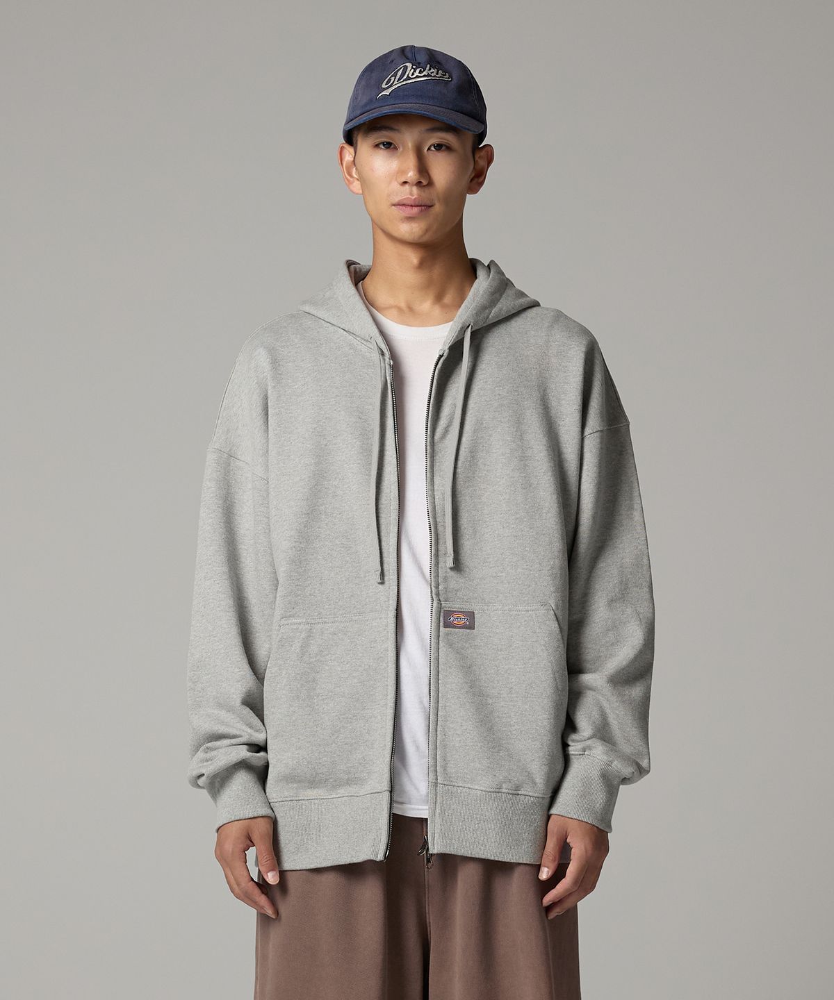 디키즈(DICKIES) 베이직 로고 후드 집업 Melange Gray