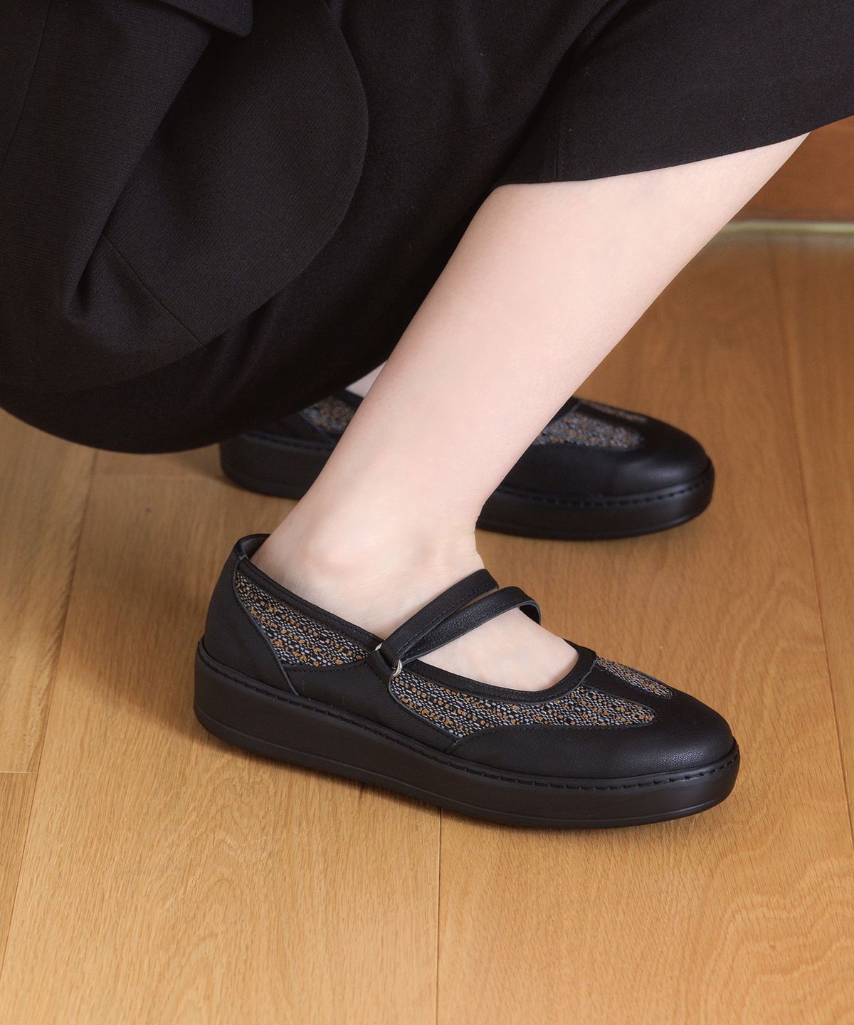 지쎄(GISSE) 천연가죽 모즈 니팅 메리제인 플랫 GIS-46271