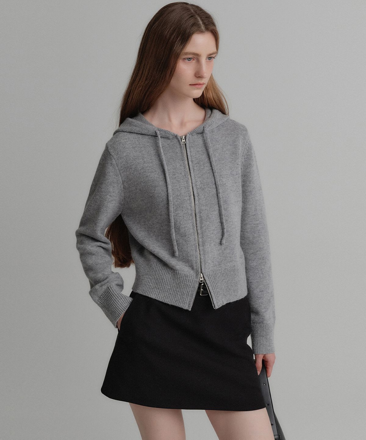 룩캐스트(LOOKAST) 플레인 울 후디 집업 니트_그레이 / PLAIN WOOL HOODIE ZIP UP KNIT_GREY