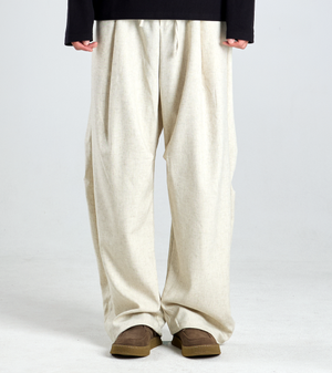 린넨 원턱 와이드 밴딩 스트링 팬츠 (아이보리)