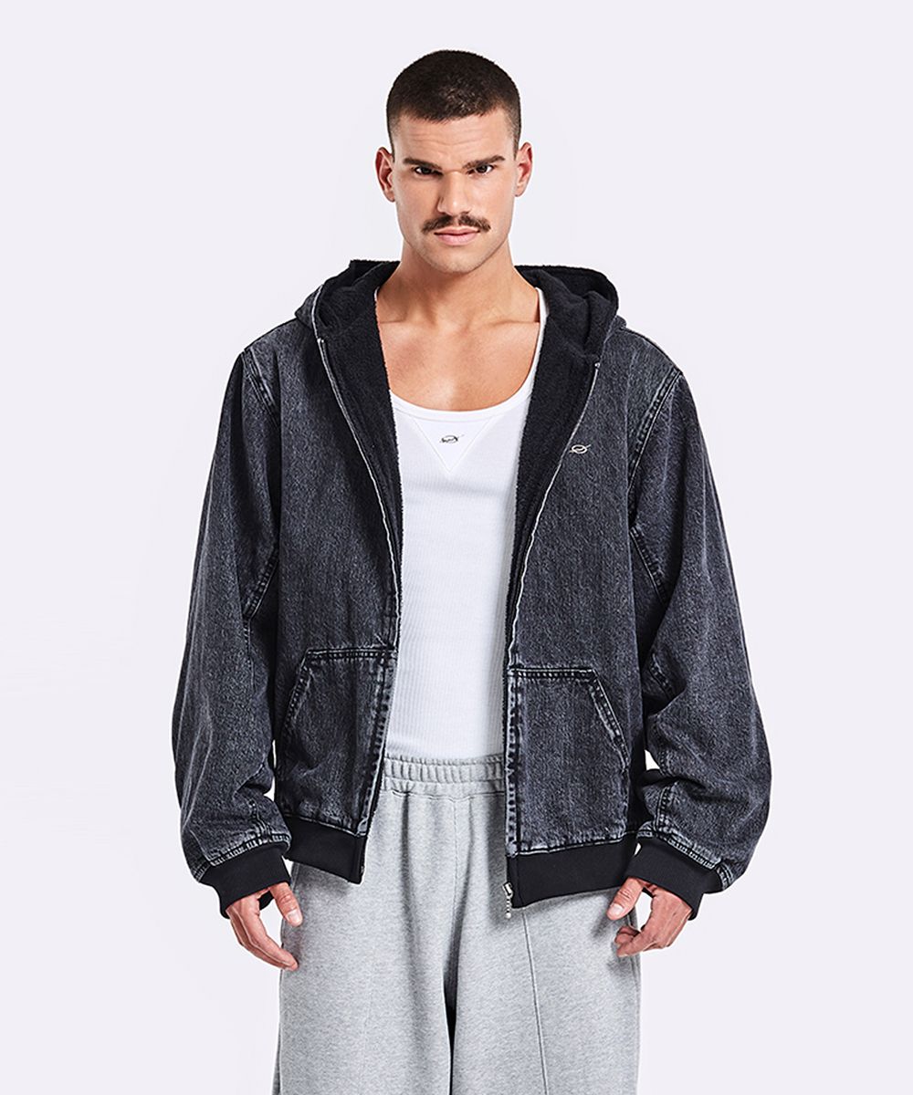 MUSINSA公式 | 51PERCENT Oversized Denim Hoodie Zip-Up - Black