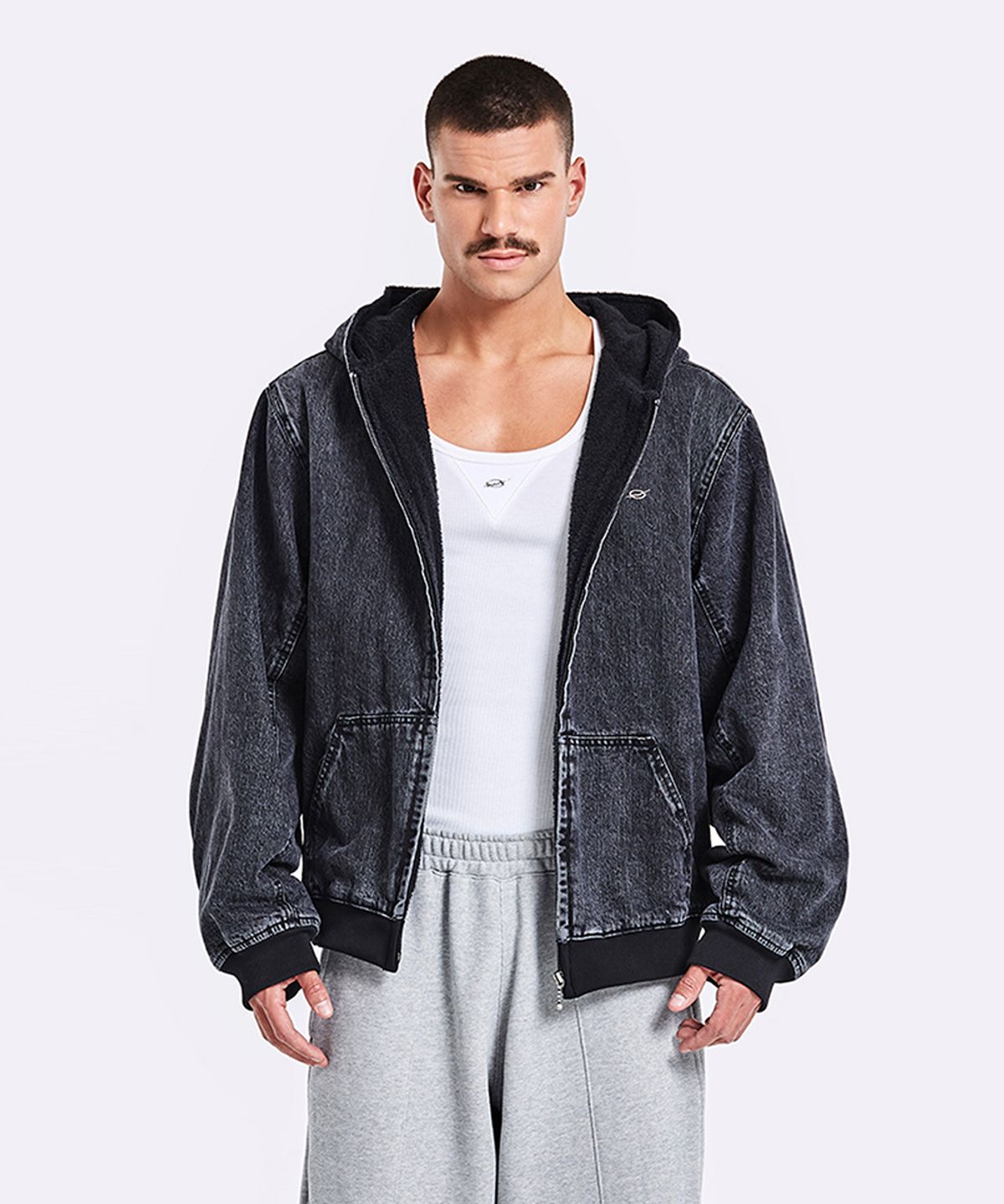 51퍼센트(51PERCENT) Oversized Denim Hoodie Zip-Up - Black