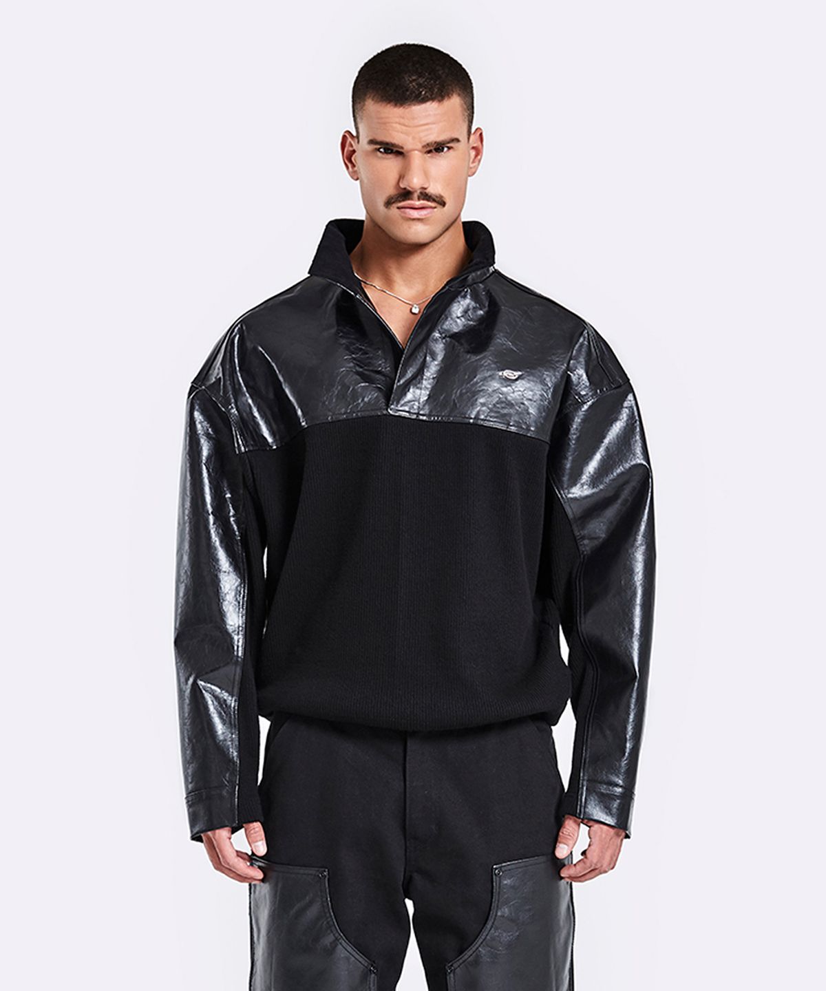 51퍼센트(51PERCENT) Leather Knit Anorak - Black