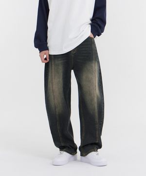 크래프트 센터라인 오버 벌룬핏 와이드 데님 팬츠 (진청)