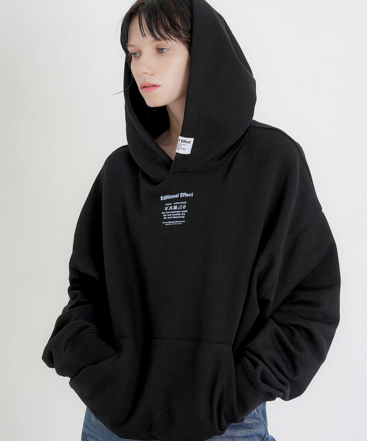 카인즈(KINDS) 에디셔널 베이직 라벨 오버핏 후드_Black