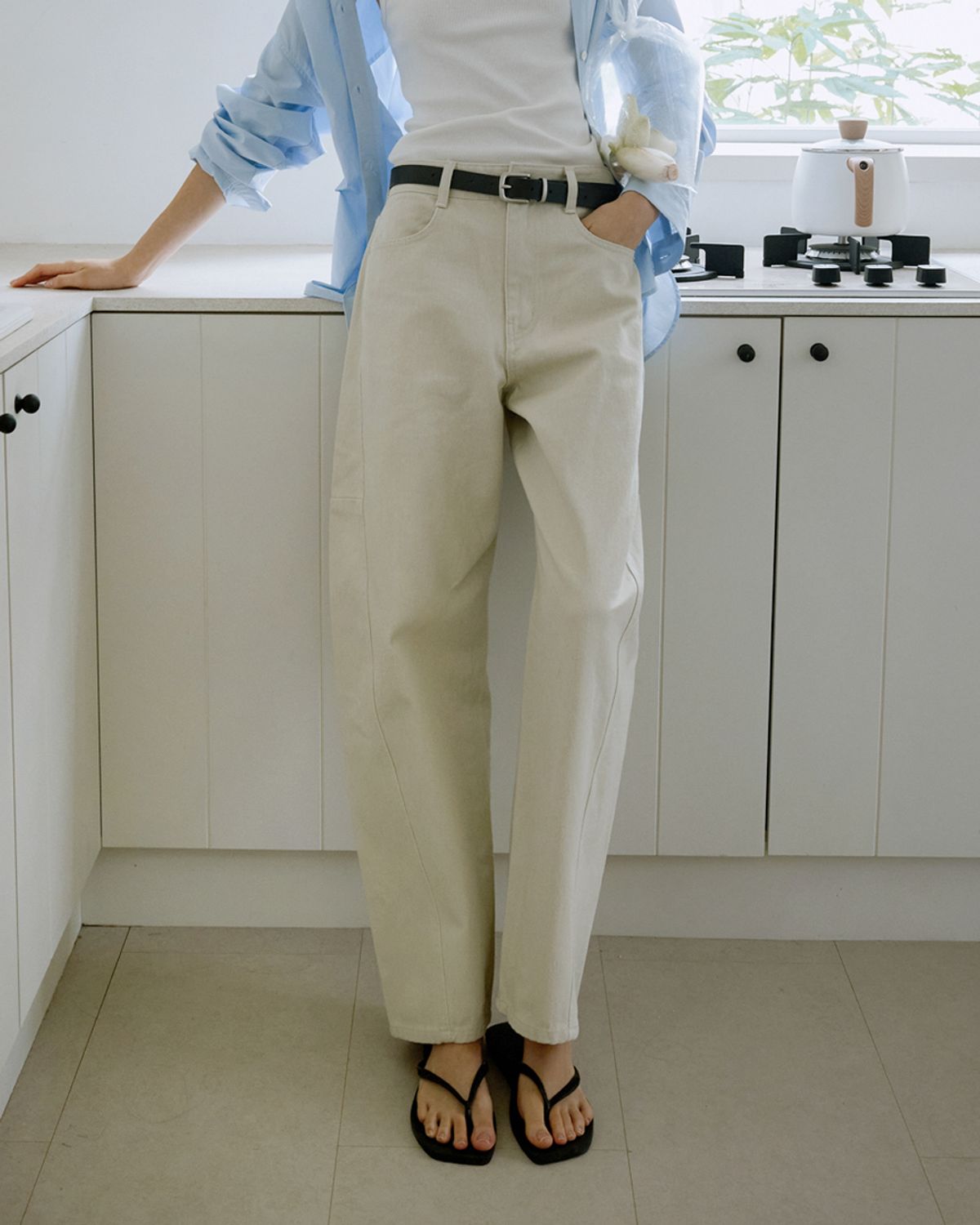 블루브릭(BLUEBRICK) Round tomboy denim (cream)