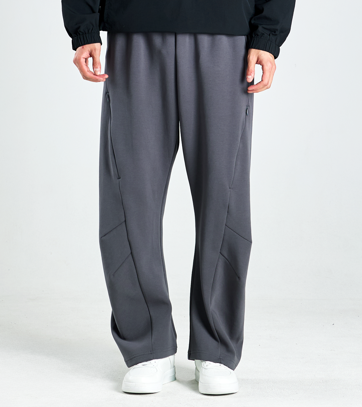 버튼서울(BUTTON SEOUL) 라이크라(LYCRA) 커브드 밴딩팬츠 (그레이)