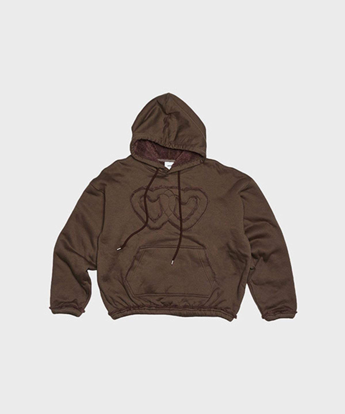 오울(OOOWL) APPLIQUE SOFT LINING HOODIE HEART HEART BROWN