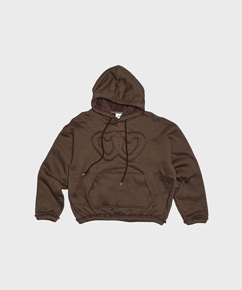 APPLIQUE SOFT LINING HOODIE HEART HEART BROWN