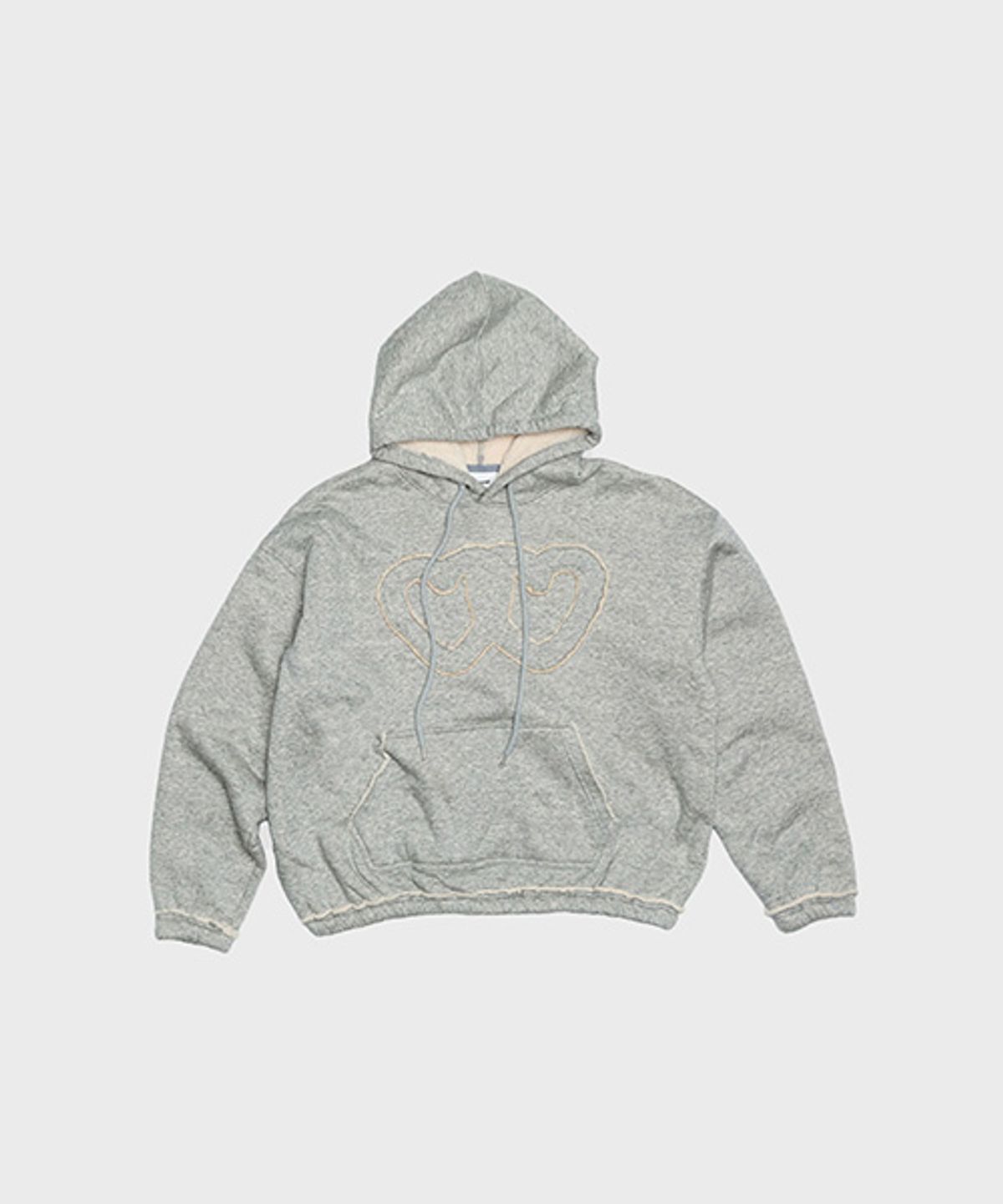 오울(OOOWL) APPLIQUE SOFT LINING HOODIE HEART HEART MELANGE GREY