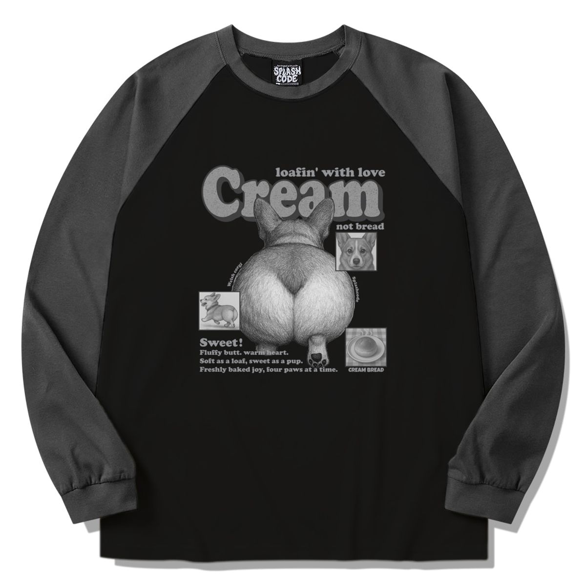 스플래시코드(SPLASHCODE) 래글런 롱슬리브 블랙 - 크림빵(Cream Bread)