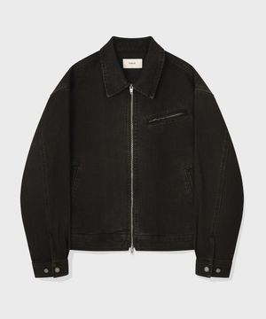 스트라이프 데님 워크 자켓_블랙