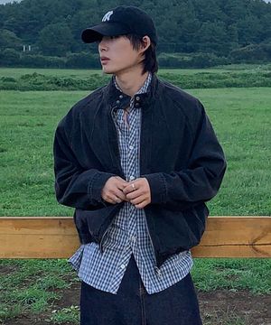 헤링턴 데님 블루종 자켓_워시드 블랙