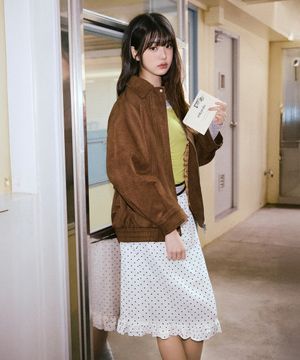 [장원영 PICK] DOT FRILL MIDI SKIRT WHITE