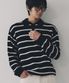 멀티 배색 카라 스트라이프 니트 티셔츠 [블랙]