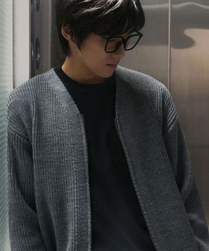 에센셜 브이넥 니트 집업 가디건 [그레이]