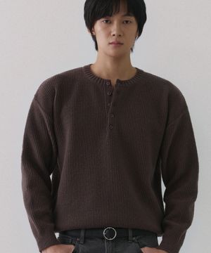 와플 헨리넥 니트 [브라운]