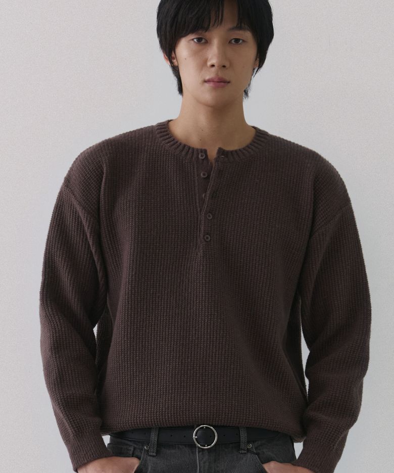 와플 헨리넥 니트 [브라운]