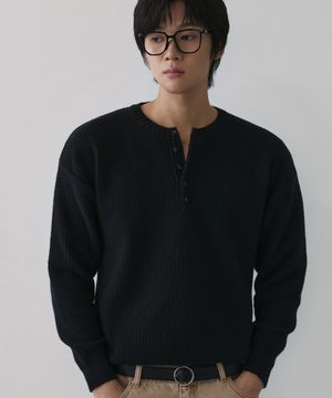 와플 헨리넥 니트 [블랙]