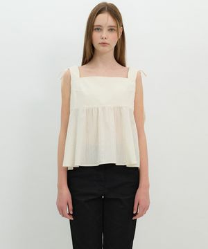 어깨 리본장식 페플럼 슬리브리스 블라우스 OW5MB5500