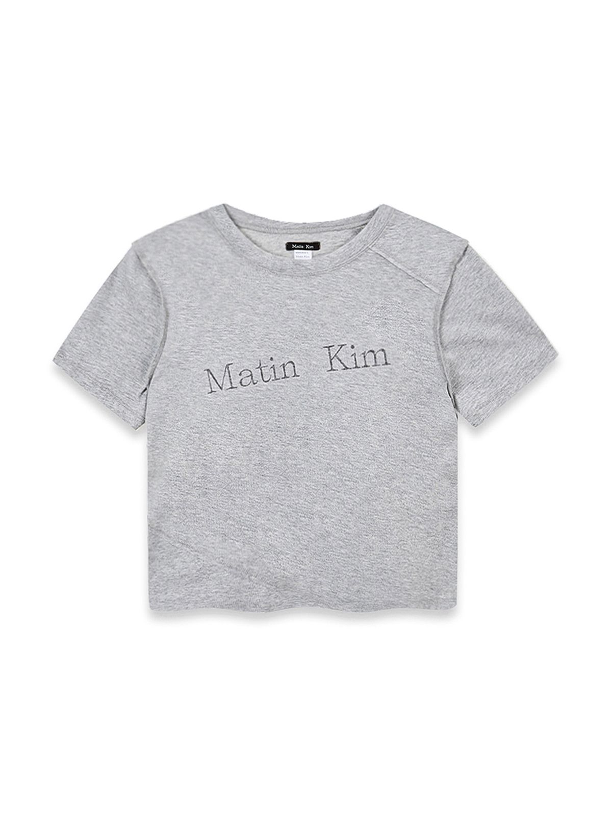마뗑킴(MATIN KIM) DIAGONAL LOGO REVERSIBLE CROP TOP IN GREY