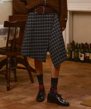 제인 체크 랩 스커트-블랙