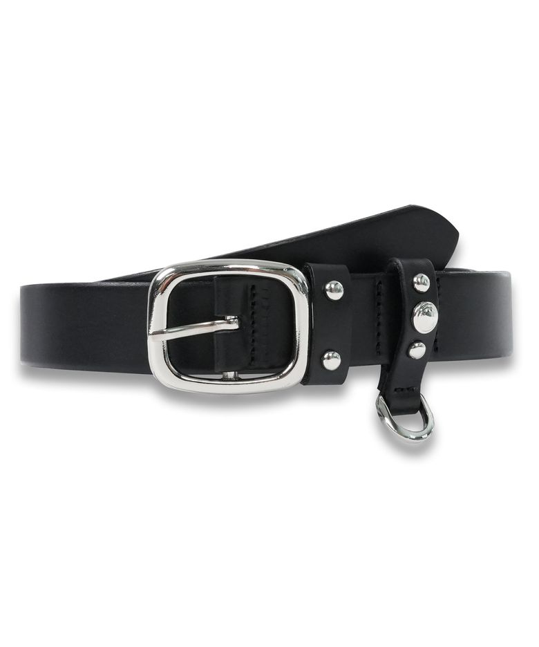 Stud Ring Leather Belt in Black