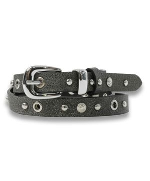 Stud Eyelet Leather Belt in Grey